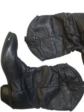 Vintage Dingo Black Leather Slouch Western Boots Women's Size 6 metal toe detail
